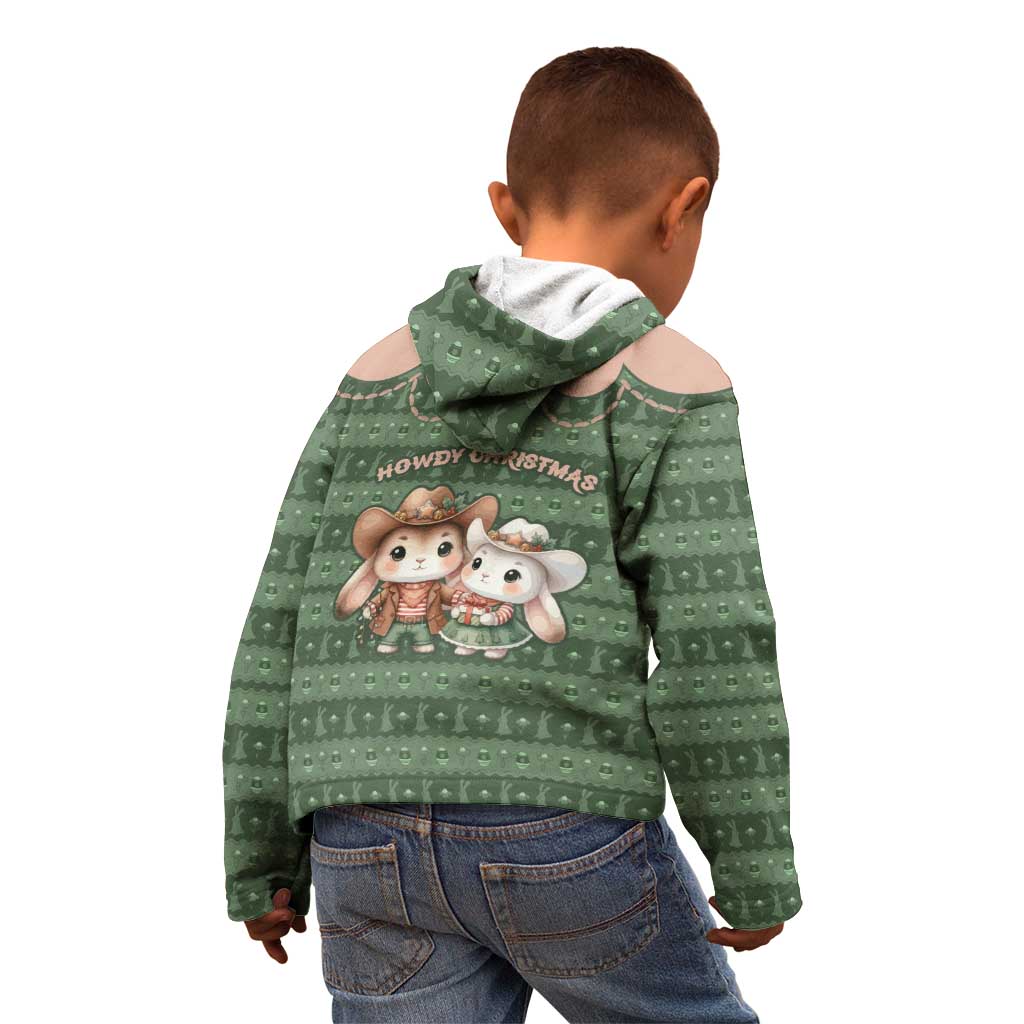 Western Yoke Kid Hoodie Rabbit Howdy Christmas - Wonder Print Shop