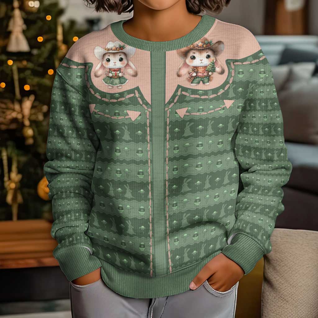 Western Yoke Kid Ugly Christmas Sweater Rabbit Howdy Christmas - Wonder Print Shop
