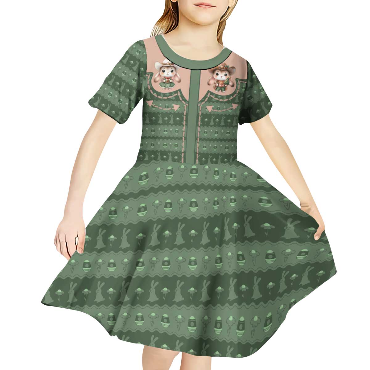 Western Yoke Kid Short Sleeve Dress Rabbit Howdy Christmas - Wonder Print Shop