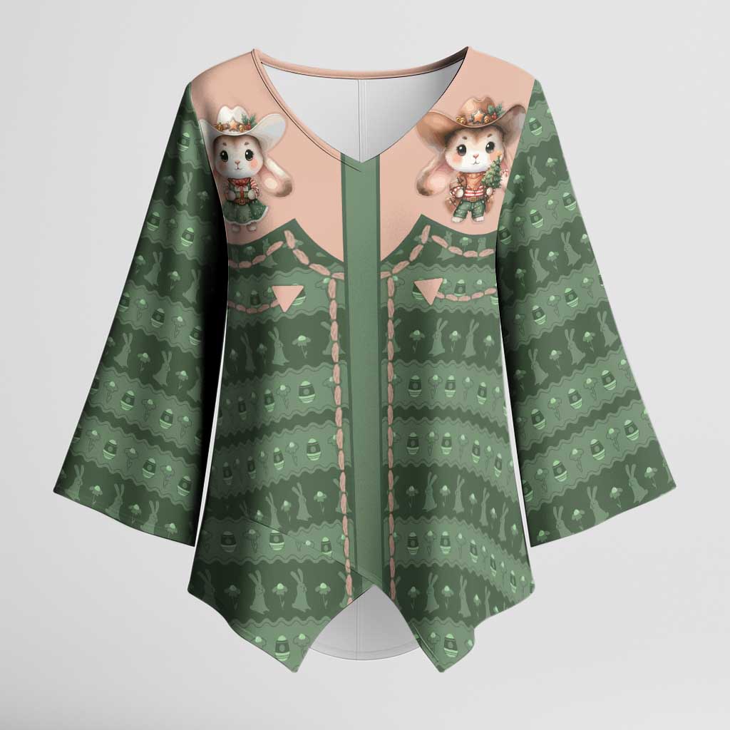 Western Yoke Kimono Sleeve Blouse Rabbit Howdy Christmas - Wonder Print Shop