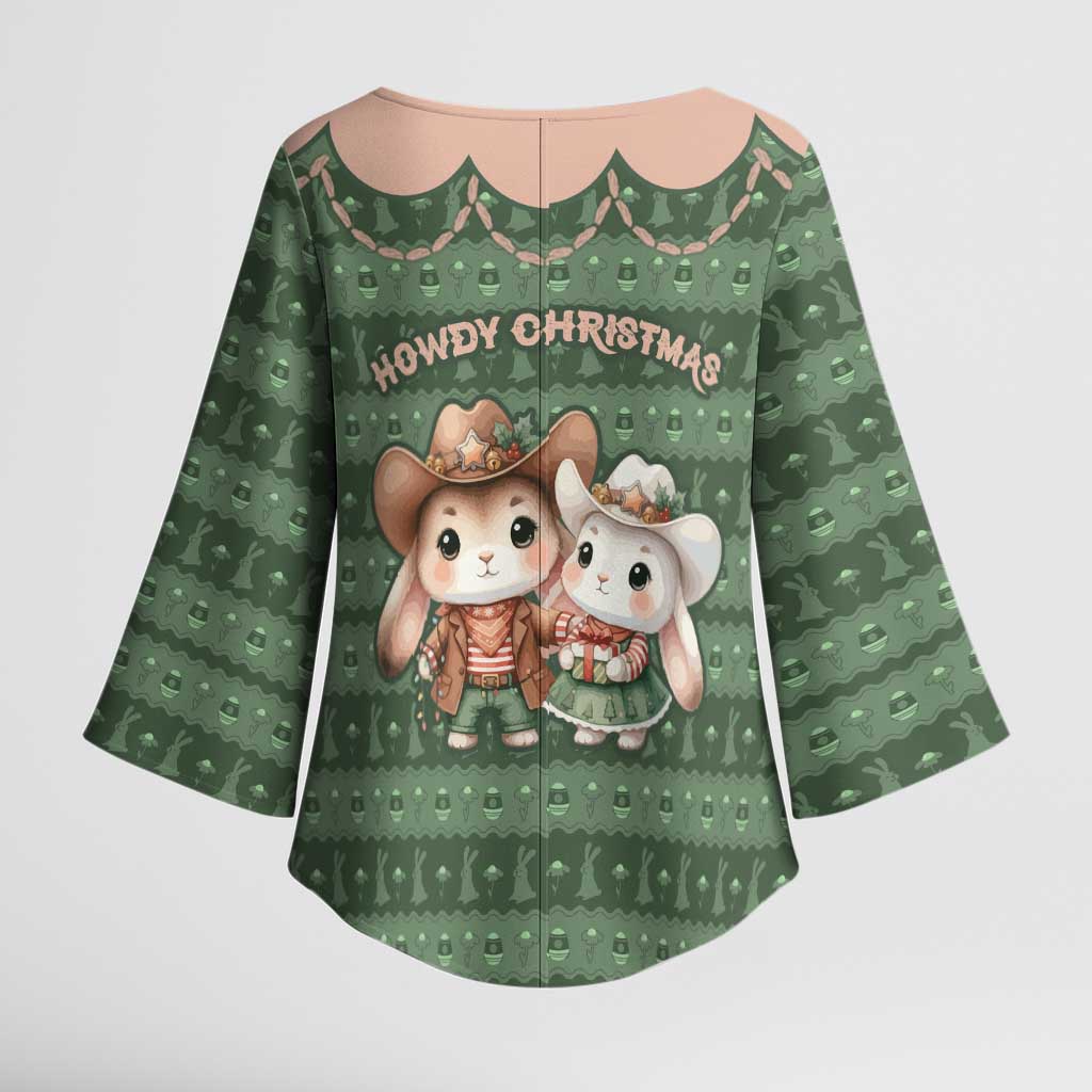 Western Yoke Kimono Sleeve Blouse Rabbit Howdy Christmas - Wonder Print Shop