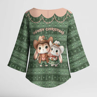 Western Yoke Kimono Sleeve Blouse Rabbit Howdy Christmas - Wonder Print Shop