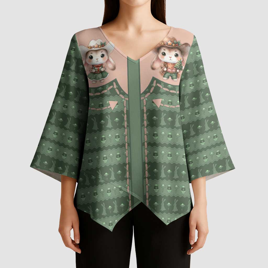 Western Yoke Kimono Sleeve Blouse Rabbit Howdy Christmas - Wonder Print Shop