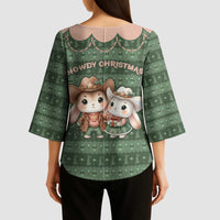 Western Yoke Kimono Sleeve Blouse Rabbit Howdy Christmas - Wonder Print Shop