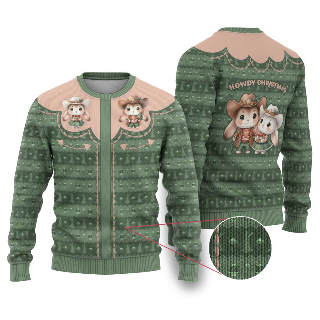 Western Yoke Ugly Christmas Sweater Rabbit Howdy Christmas - Wonder Print Shop