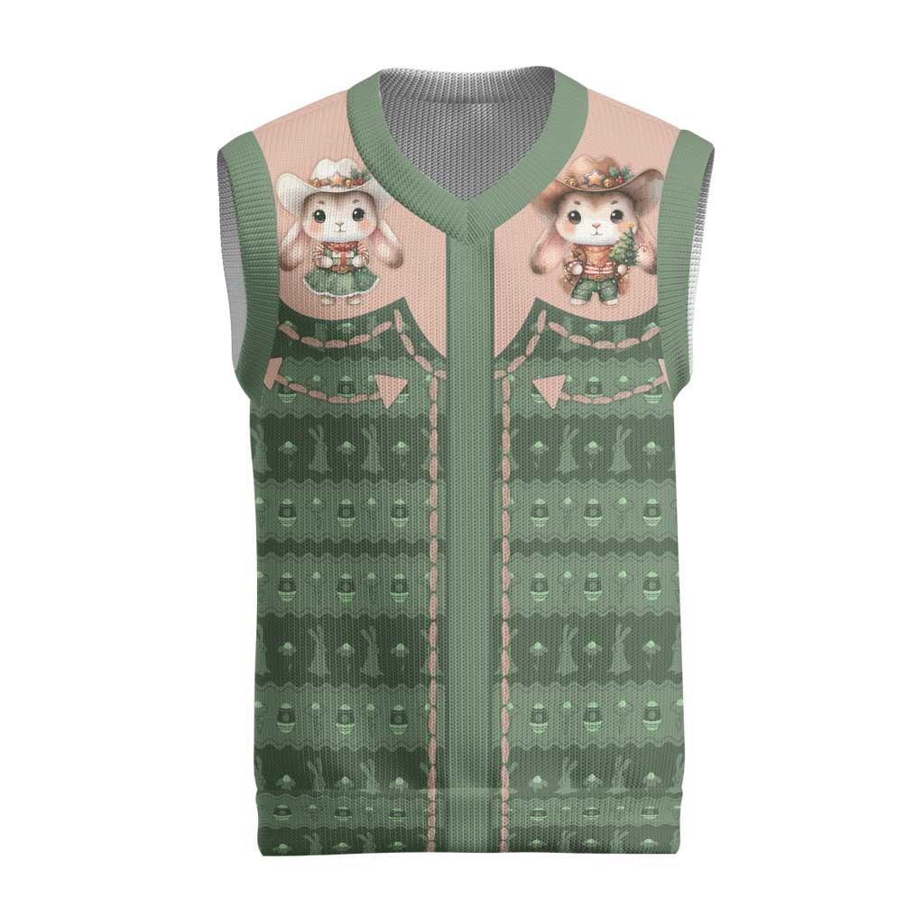 Western Yoke Christmas Knitted V-Neck Vest Rabbit Howdy Christmas - Wonder Print Shop