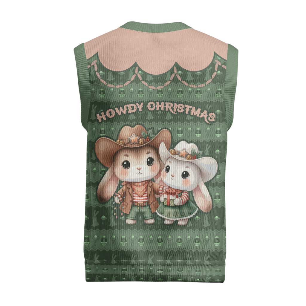 Western Yoke Christmas Knitted V-Neck Vest Rabbit Howdy Christmas - Wonder Print Shop