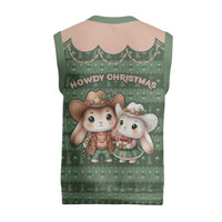 Western Yoke Christmas Knitted V-Neck Vest Rabbit Howdy Christmas - Wonder Print Shop