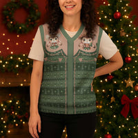 Western Yoke Christmas Knitted V-Neck Vest Rabbit Howdy Christmas - Wonder Print Shop
