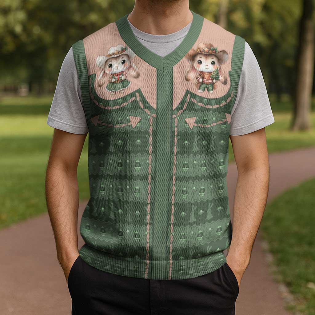 Western Yoke Christmas Knitted V-Neck Vest Rabbit Howdy Christmas - Wonder Print Shop