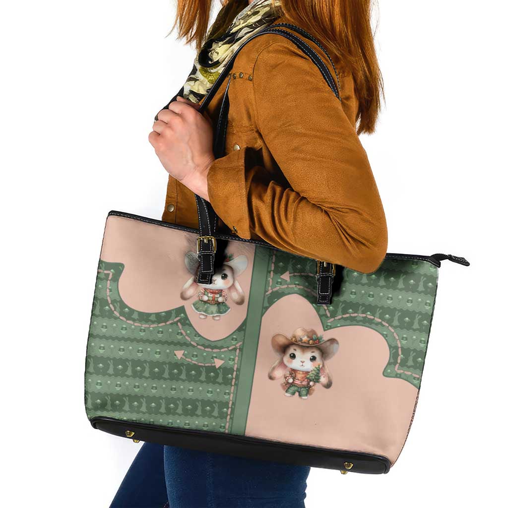 Western Yoke Leather Tote Bag Rabbit Howdy Christmas - Wonder Print Shop