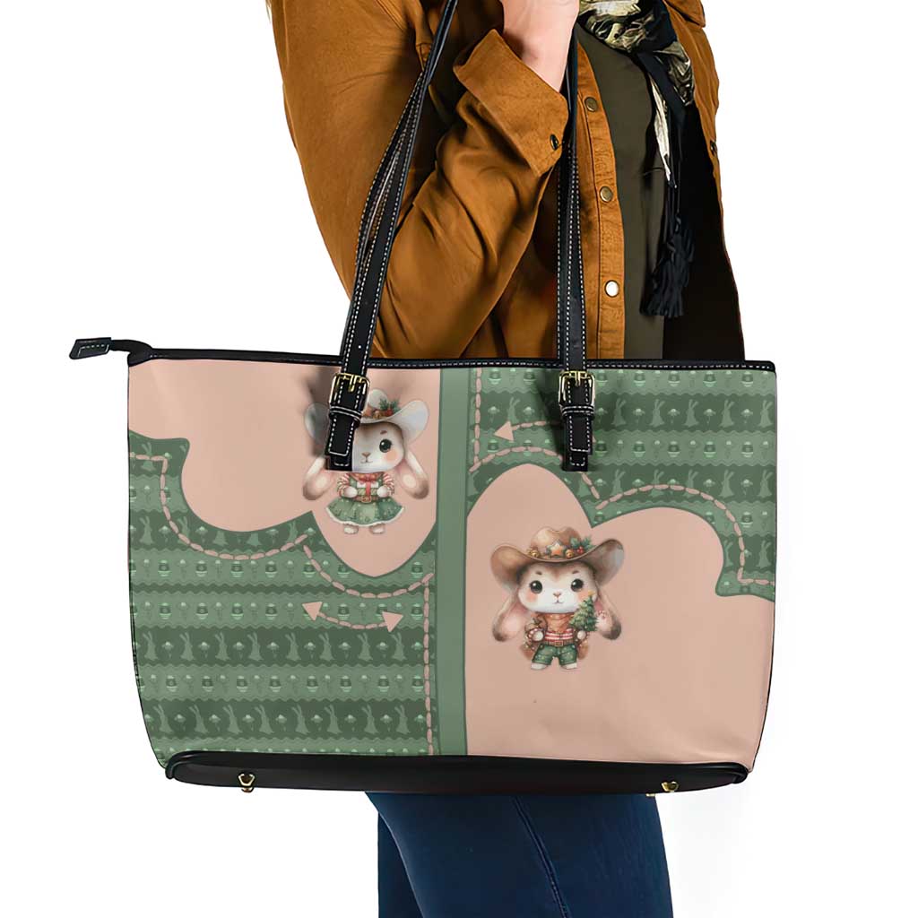 Western Yoke Leather Tote Bag Rabbit Howdy Christmas - Wonder Print Shop