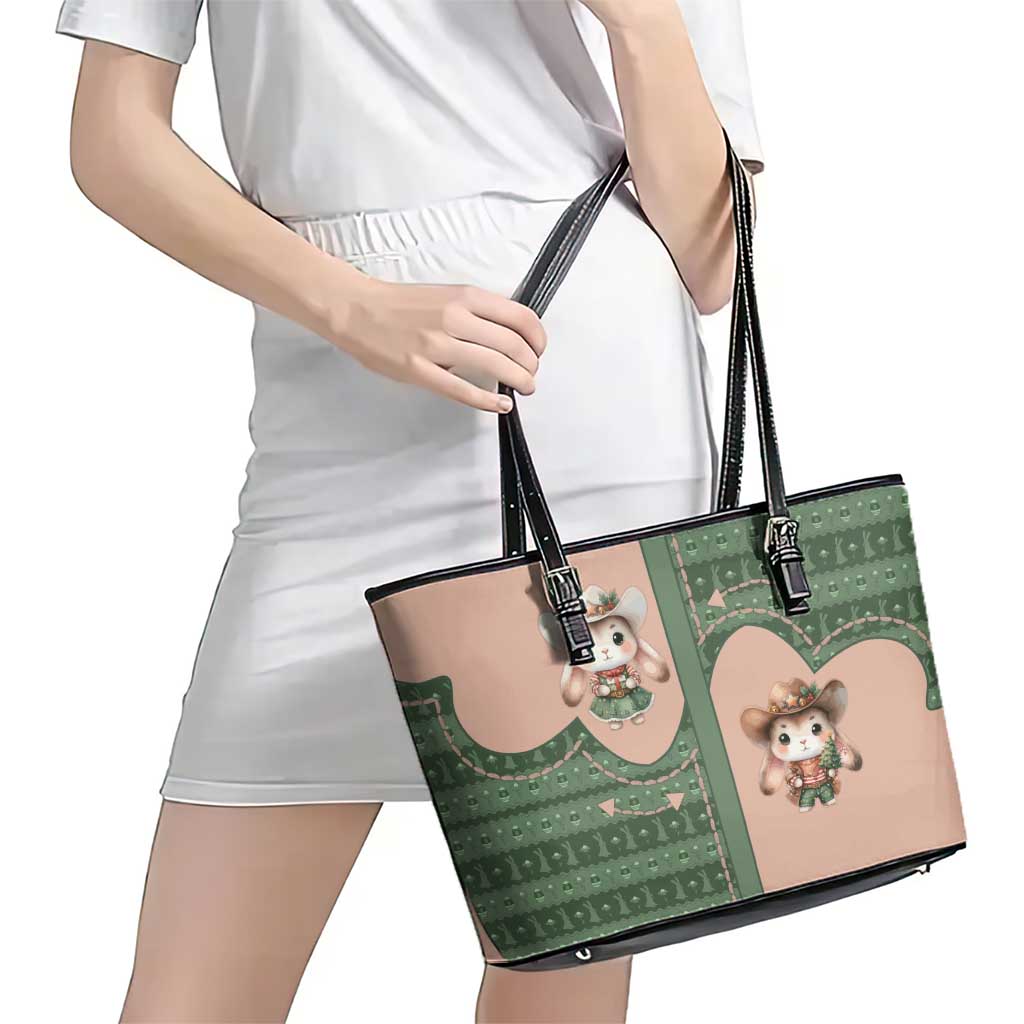 Western Yoke Leather Tote Bag Rabbit Howdy Christmas - Wonder Print Shop