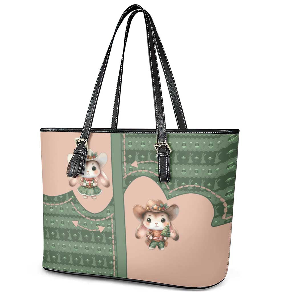 Western Yoke Leather Tote Bag Rabbit Howdy Christmas - Wonder Print Shop