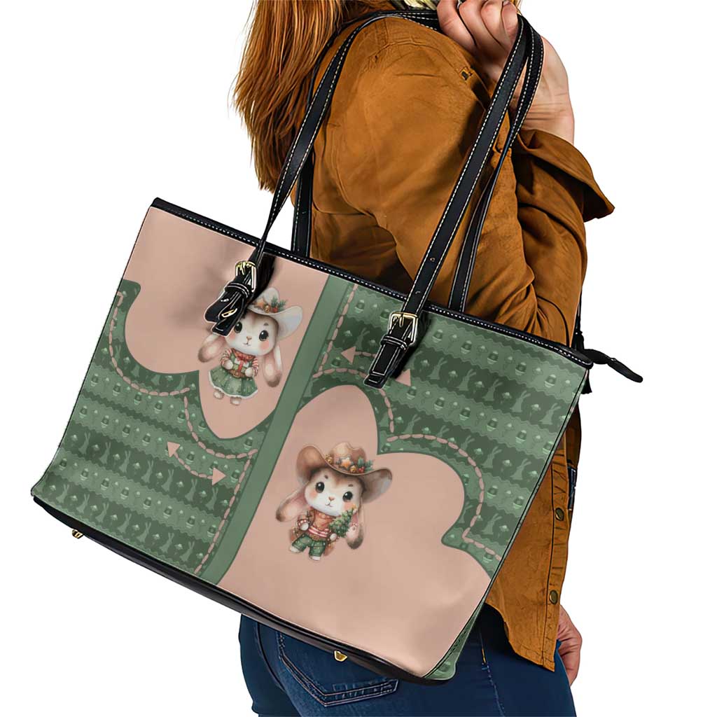 Western Yoke Leather Tote Bag Rabbit Howdy Christmas - Wonder Print Shop