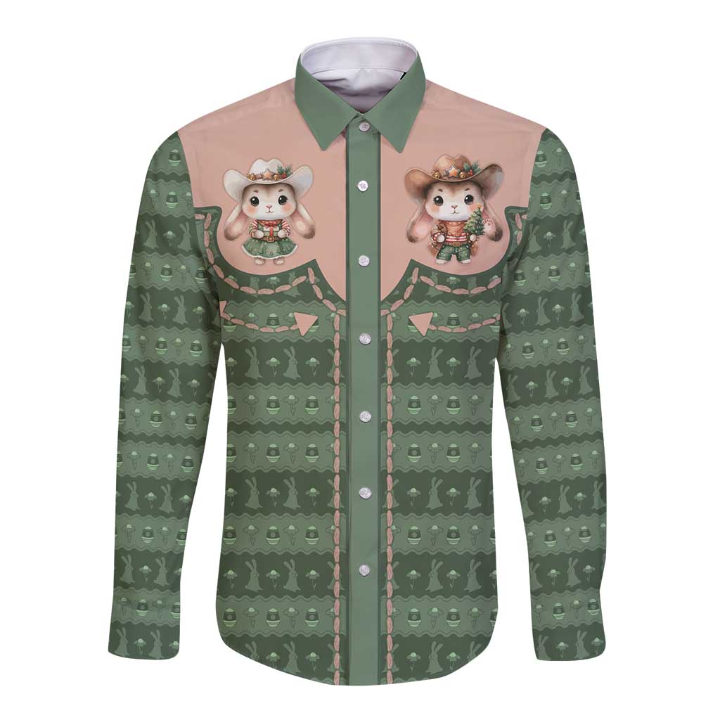 Western Yoke Long Sleeve Button Shirt Rabbit Howdy Christmas - Wonder Print Shop