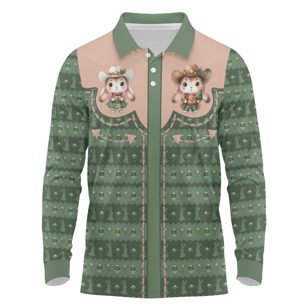 Western Yoke Long Sleeve Polo Shirt Rabbit Howdy Christmas - Wonder Print Shop
