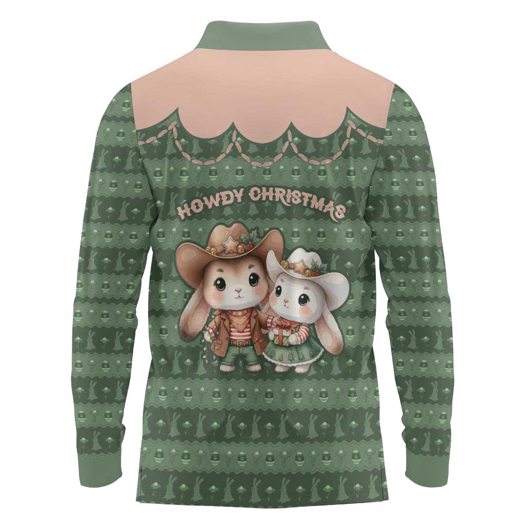 Western Yoke Long Sleeve Polo Shirt Rabbit Howdy Christmas - Wonder Print Shop