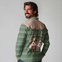 Western Yoke Long Sleeve Polo Shirt Rabbit Howdy Christmas - Wonder Print Shop