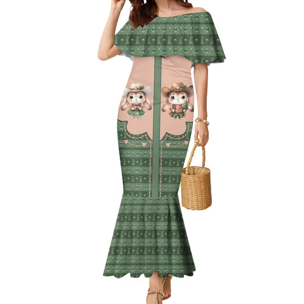 Western Yoke Mermaid Dress Rabbit Howdy Christmas - Wonder Print Shop