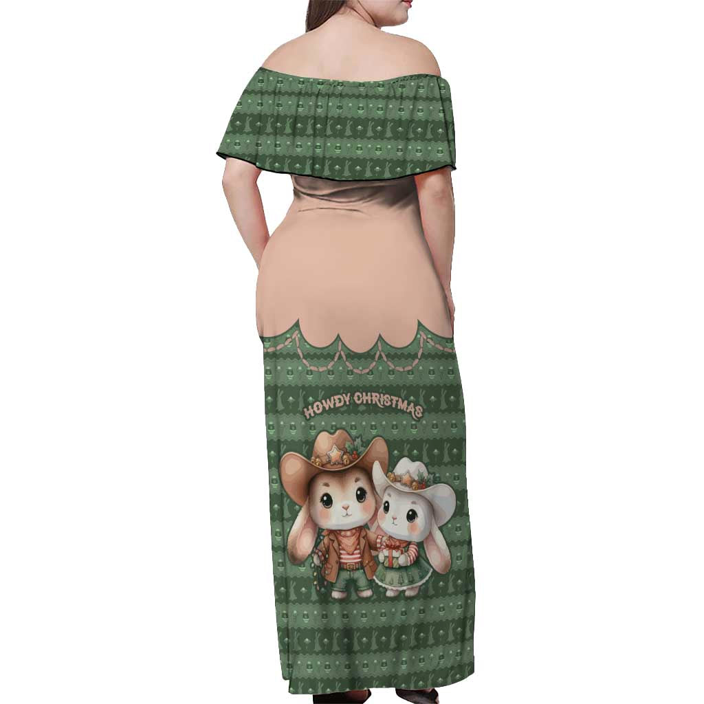 Western Yoke Off Shoulder Maxi Dress Rabbit Howdy Christmas - Wonder Print Shop