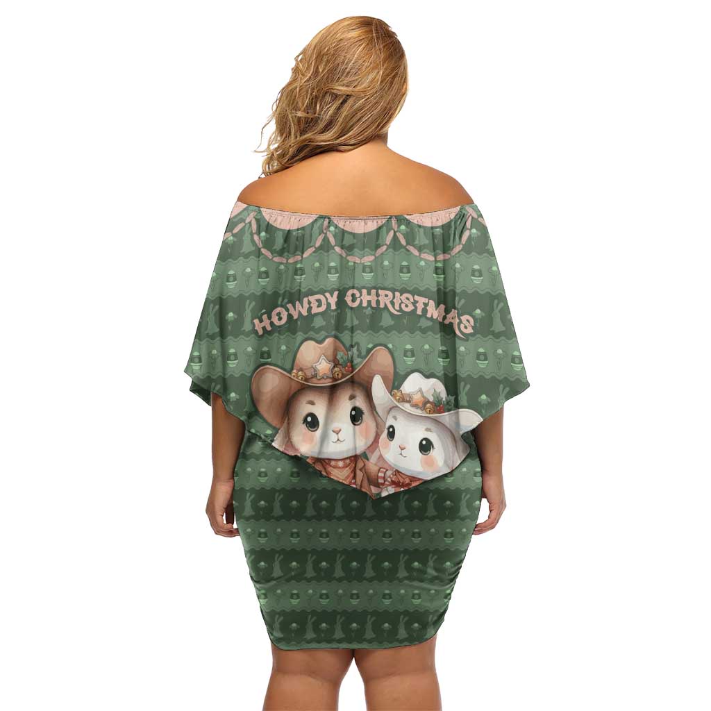 Western Yoke Off Shoulder Short Dress Rabbit Howdy Christmas - Wonder Print Shop
