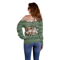 Western Yoke Off Shoulder Sweater Rabbit Howdy Christmas - Wonder Print Shop