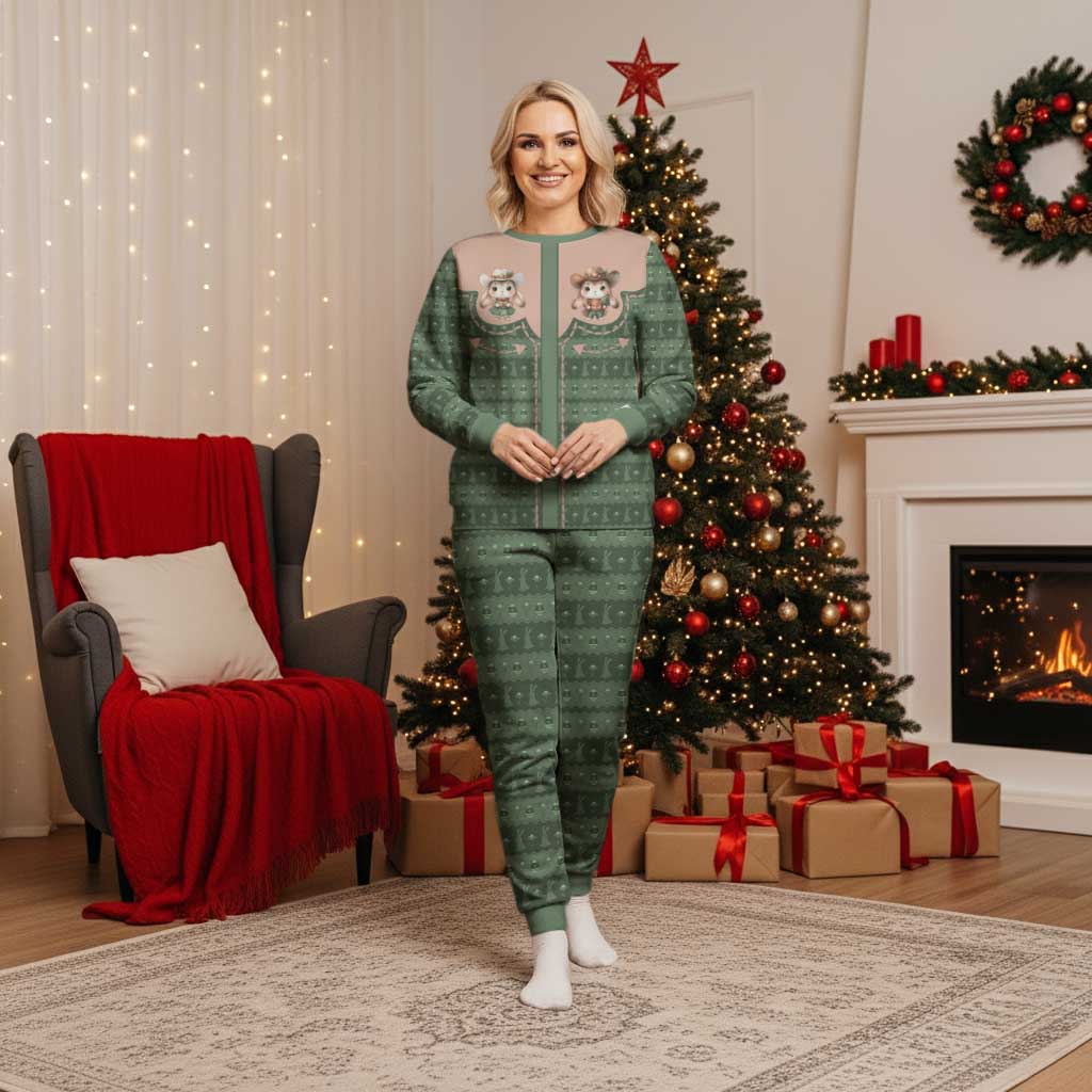 Western Yoke Christmas Pajama Set Rabbit Howdy Christmas - Wonder Print Shop