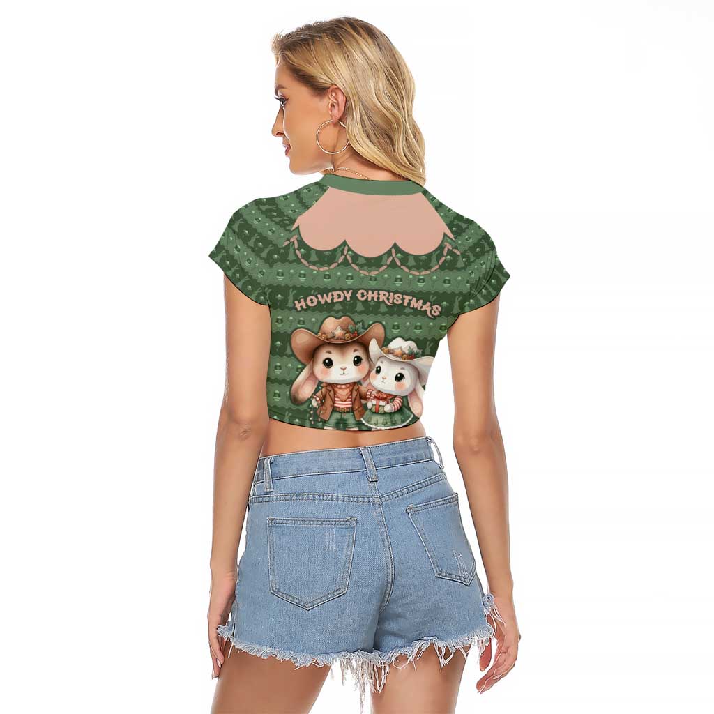 Western Yoke Raglan Cropped T Shirt Rabbit Howdy Christmas - Wonder Print Shop