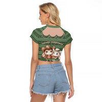 Western Yoke Raglan Cropped T Shirt Rabbit Howdy Christmas - Wonder Print Shop