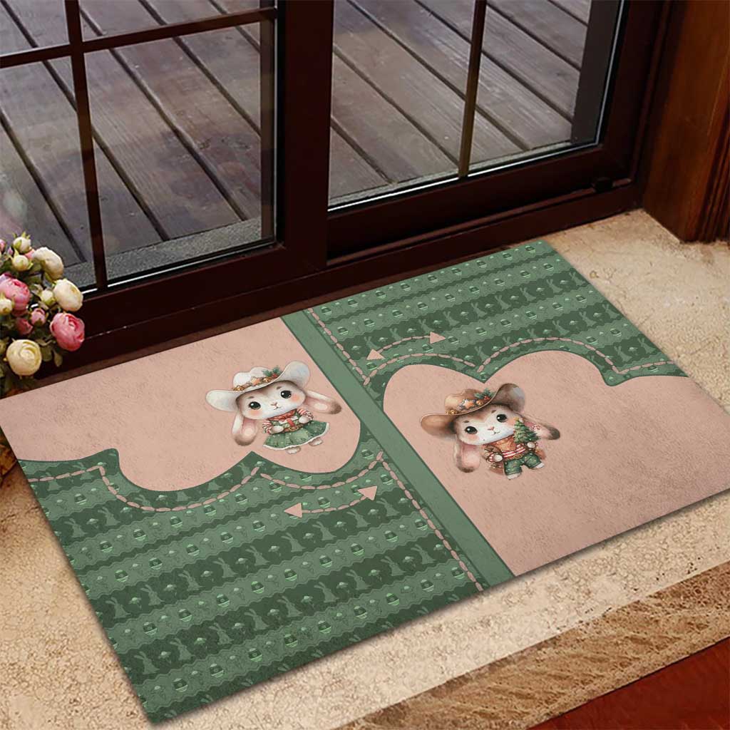 Western Yoke Rubber Doormat Rabbit Howdy Christmas - Wonder Print Shop