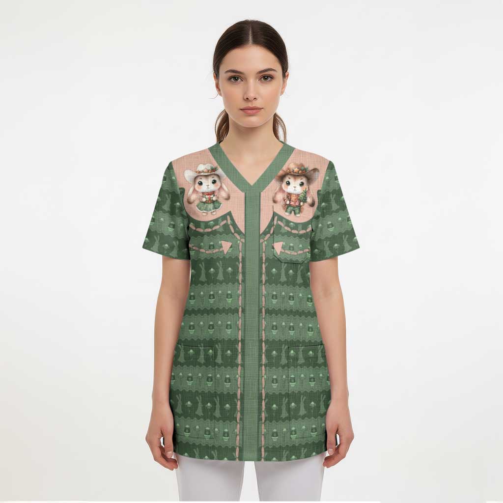 Western Yoke Scrub Top Rabbit Howdy Christmas - Wonder Print Shop