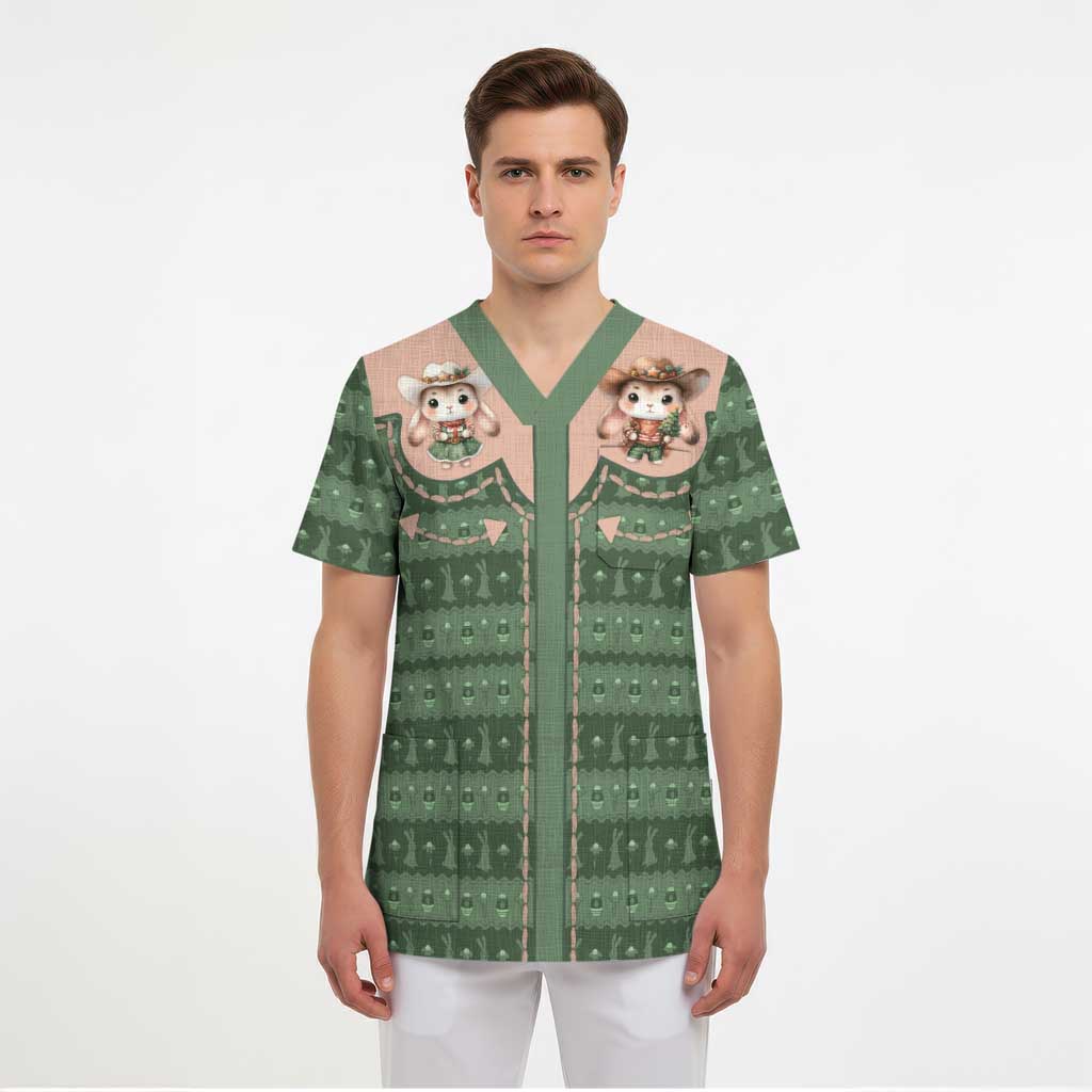 Western Yoke Scrub Top Rabbit Howdy Christmas - Wonder Print Shop