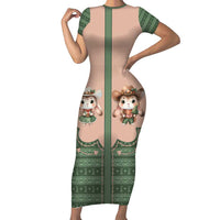 Western Yoke Short Sleeve Bodycon Dress Rabbit Howdy Christmas - Wonder Print Shop