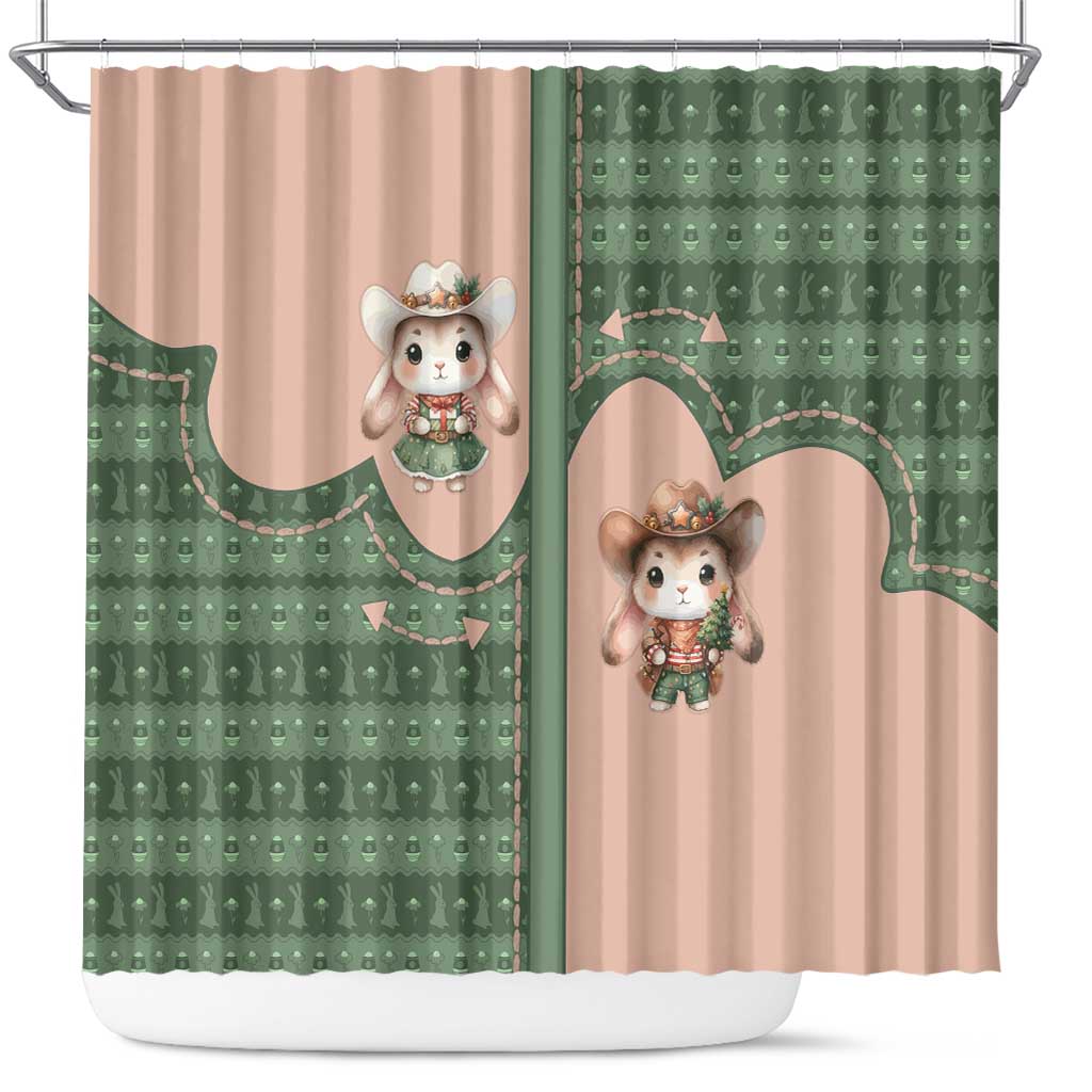 Western Yoke Shower Curtain Rabbit Howdy Christmas - Wonder Print Shop