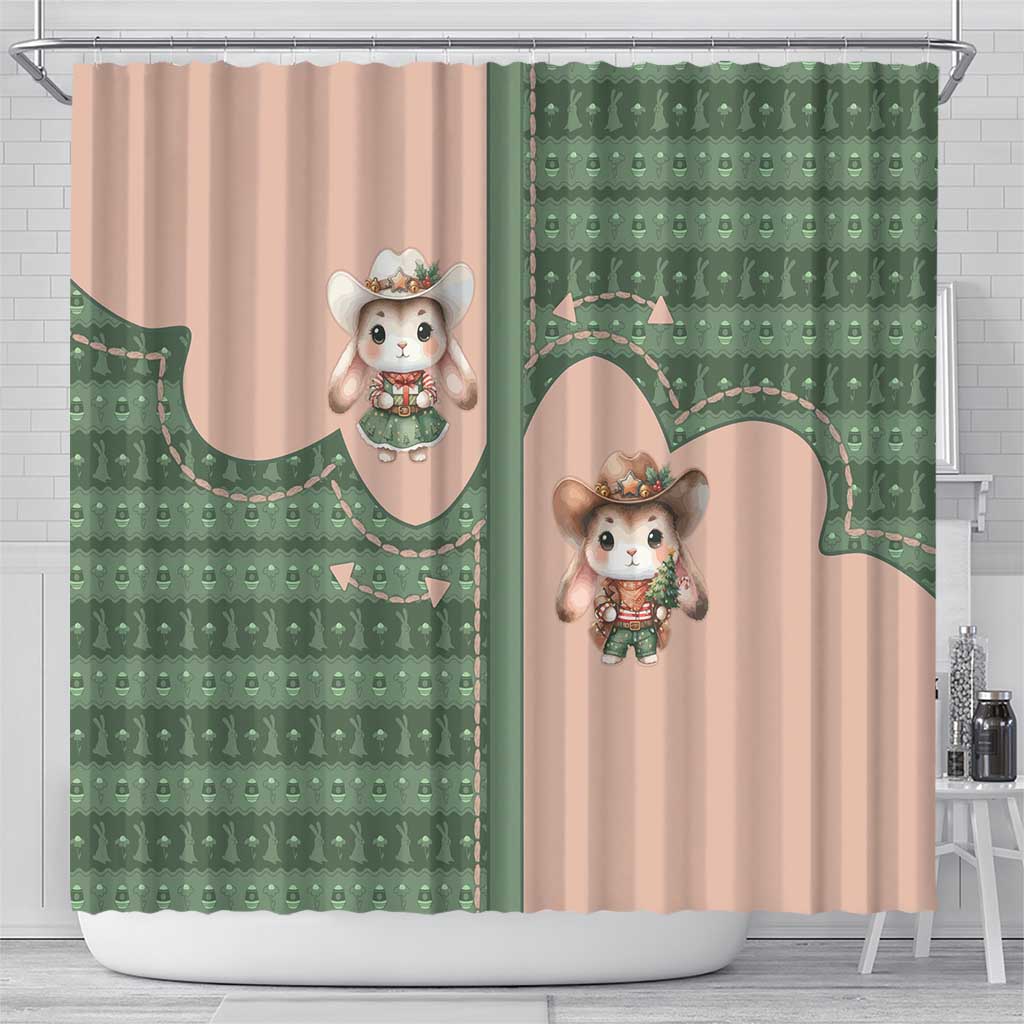Western Yoke Shower Curtain Rabbit Howdy Christmas - Wonder Print Shop