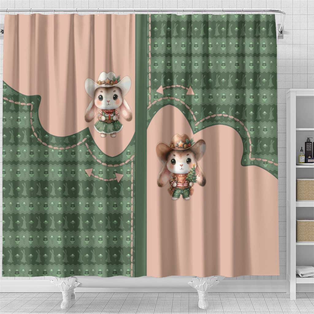 Western Yoke Shower Curtain Rabbit Howdy Christmas - Wonder Print Shop