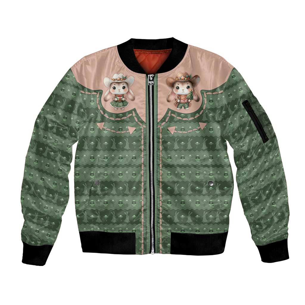 Western Yoke Sleeve Zip Bomber Jacket Rabbit Howdy Christmas - Wonder Print Shop