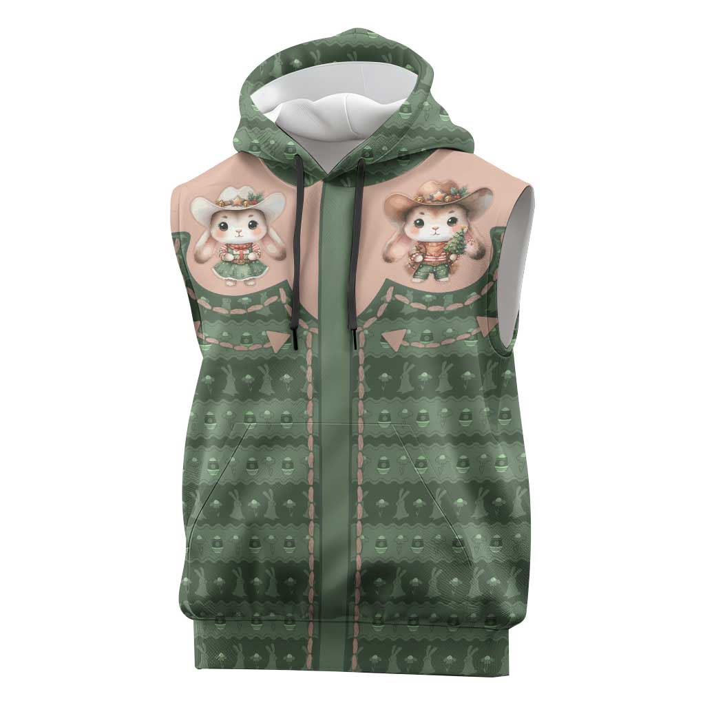 Western Yoke Sleeveless Hoodie Rabbit Howdy Christmas - Wonder Print Shop