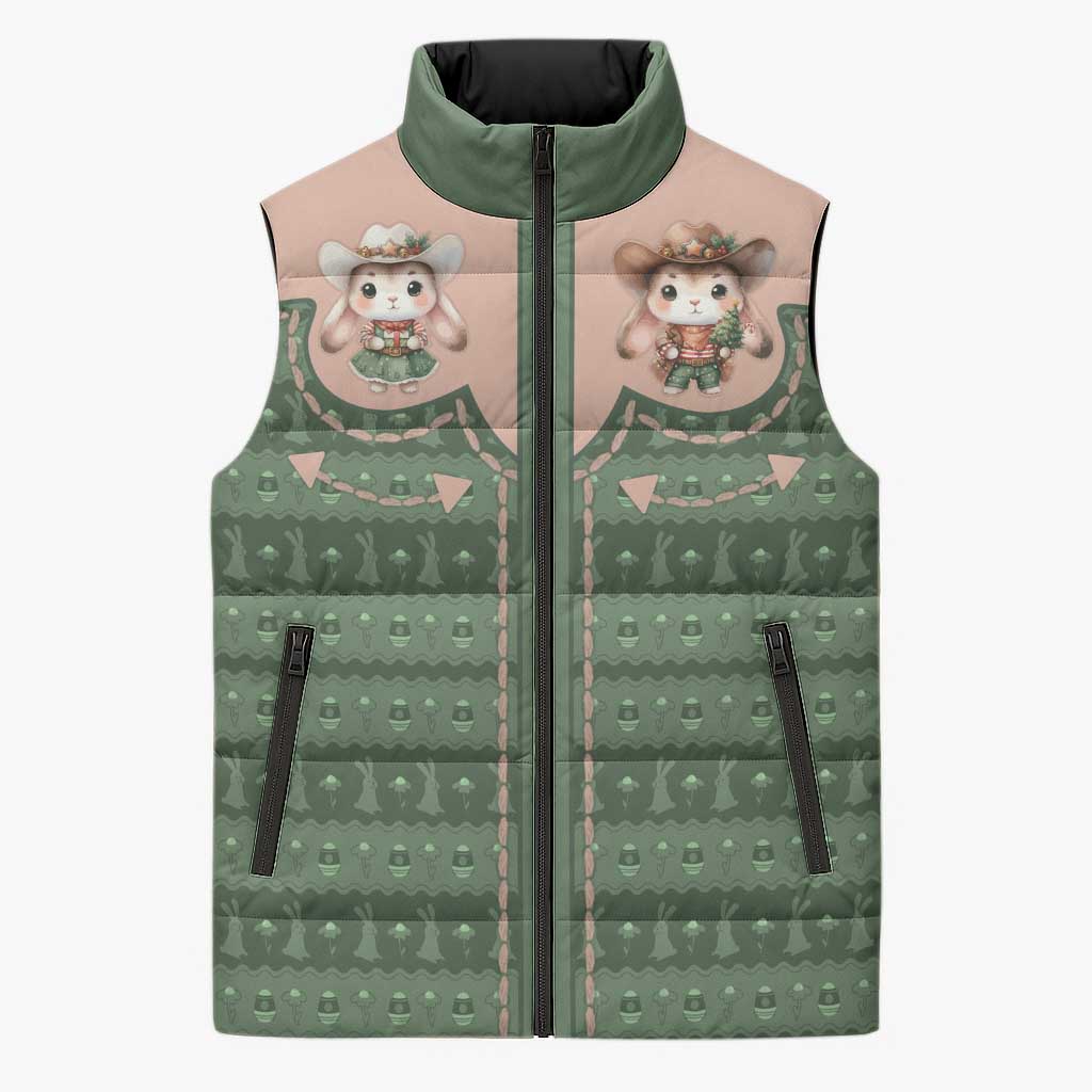 Western Yoke Sleeveless Puffer Jacket Rabbit Howdy Christmas - Wonder Print Shop
