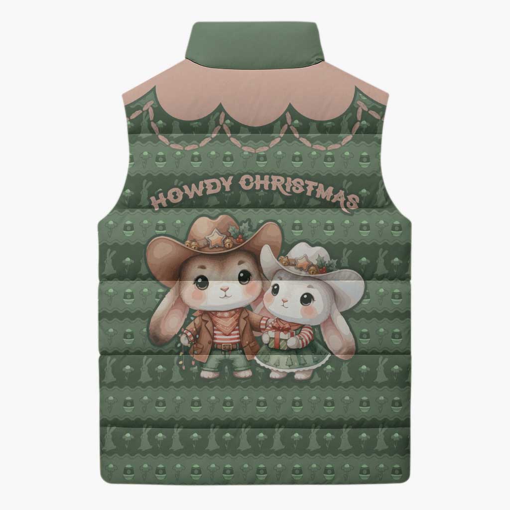 Western Yoke Sleeveless Puffer Jacket Rabbit Howdy Christmas - Wonder Print Shop