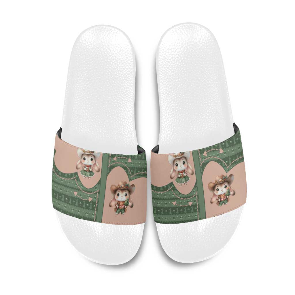 Western Yoke Slide Sandals Rabbit Howdy Christmas - Wonder Print Shop