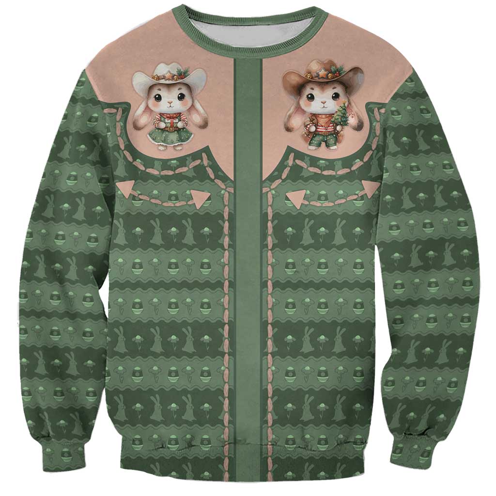 Western Yoke Sweatshirt Rabbit Howdy Christmas - Wonder Print Shop