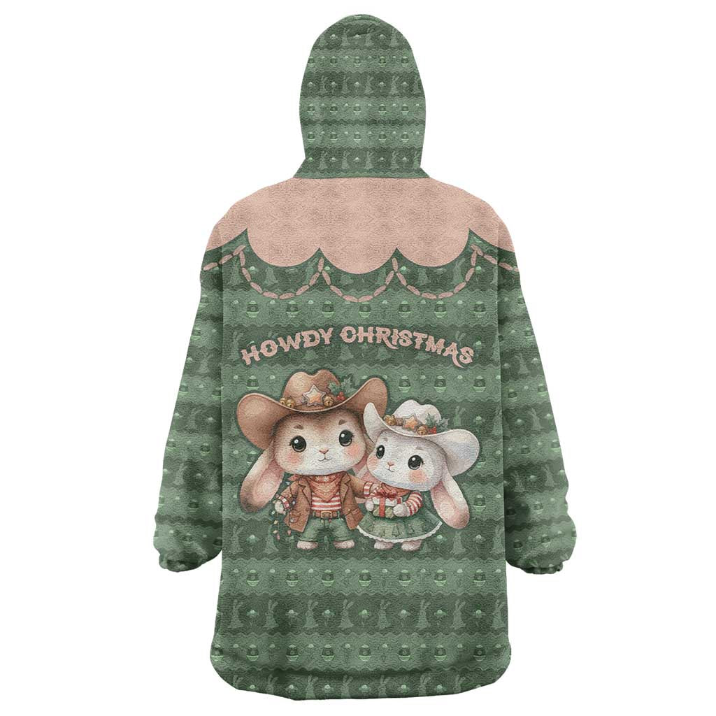 Western Yoke Wearable Blanket Hoodie Rabbit Howdy Christmas - Wonder Print Shop