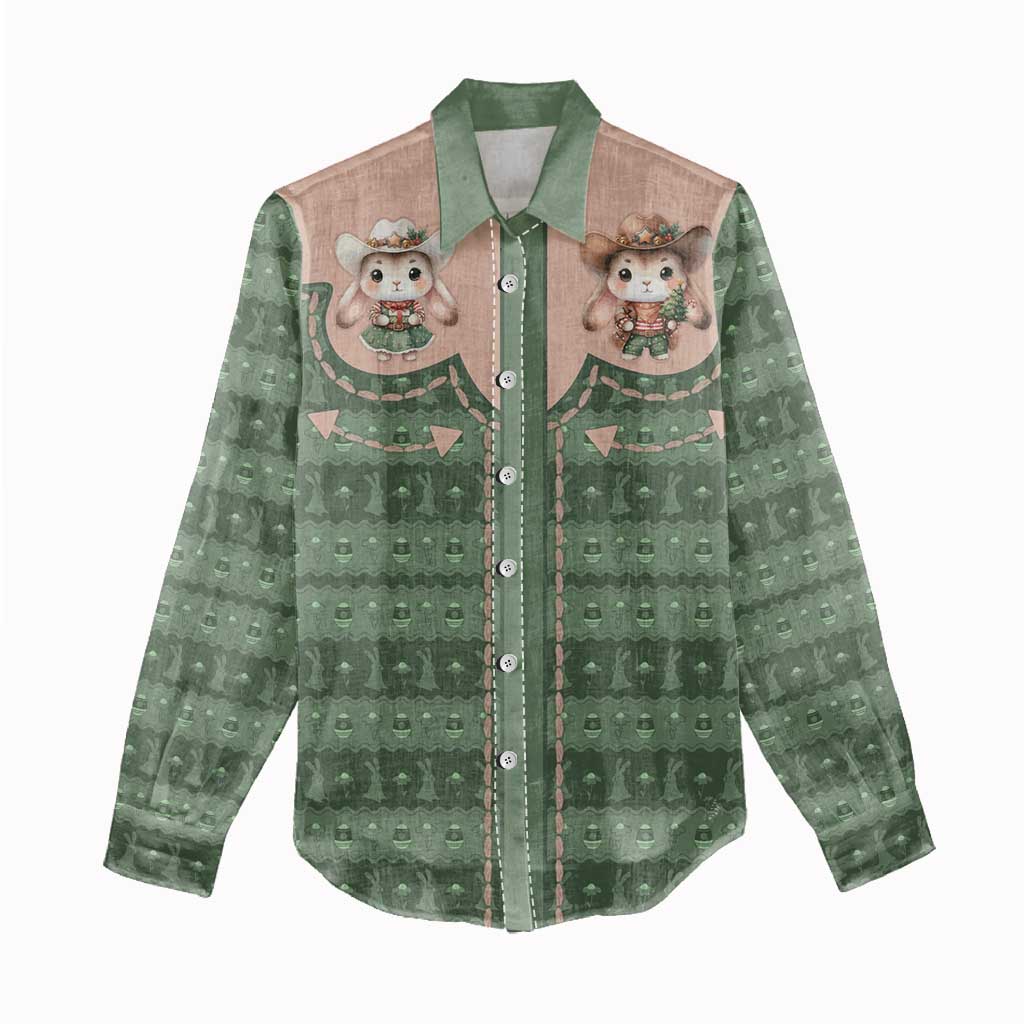 Western Yoke Women Casual Shirt Rabbit Howdy Christmas - Wonder Print Shop