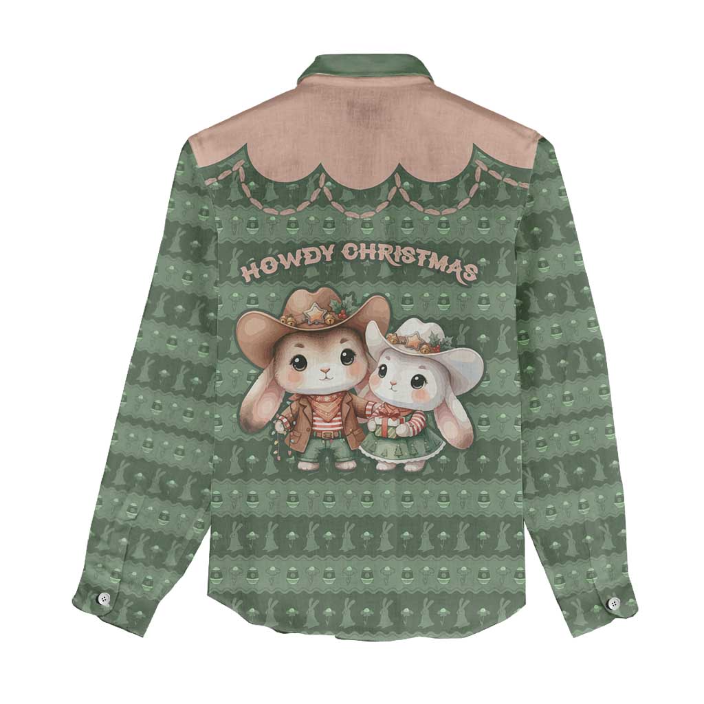 Western Yoke Women Casual Shirt Rabbit Howdy Christmas - Wonder Print Shop