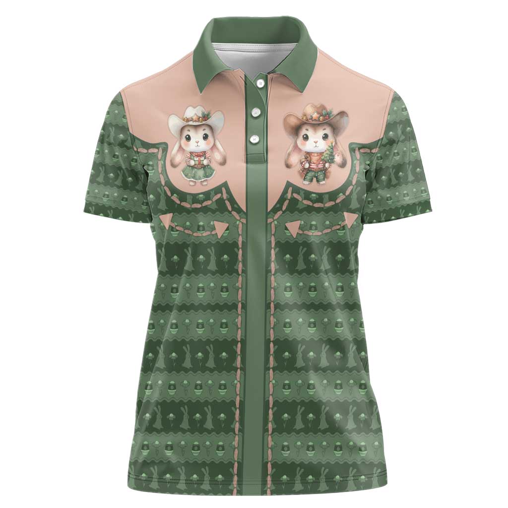 Western Yoke Women Polo Shirt Rabbit Howdy Christmas - Wonder Print Shop
