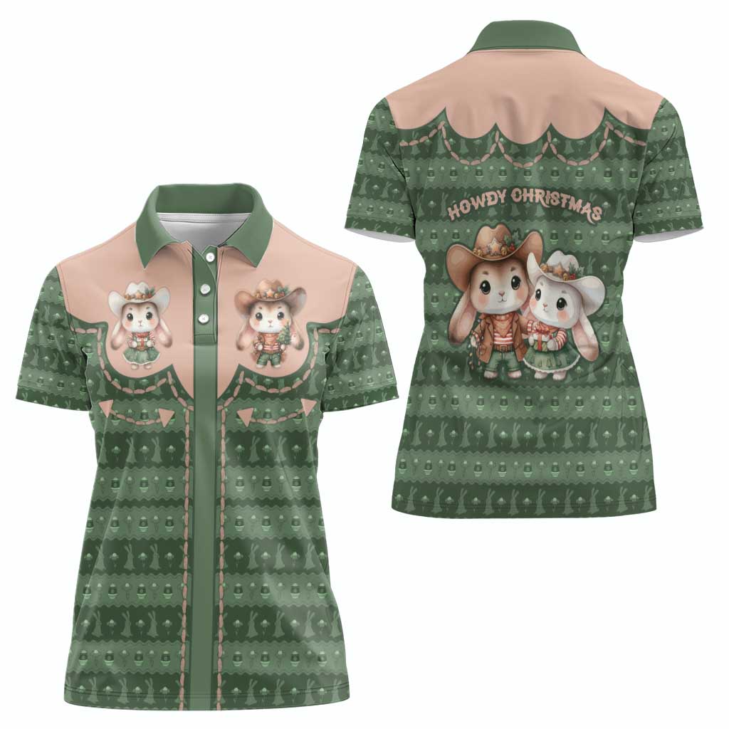Western Yoke Women Polo Shirt Rabbit Howdy Christmas - Wonder Print Shop