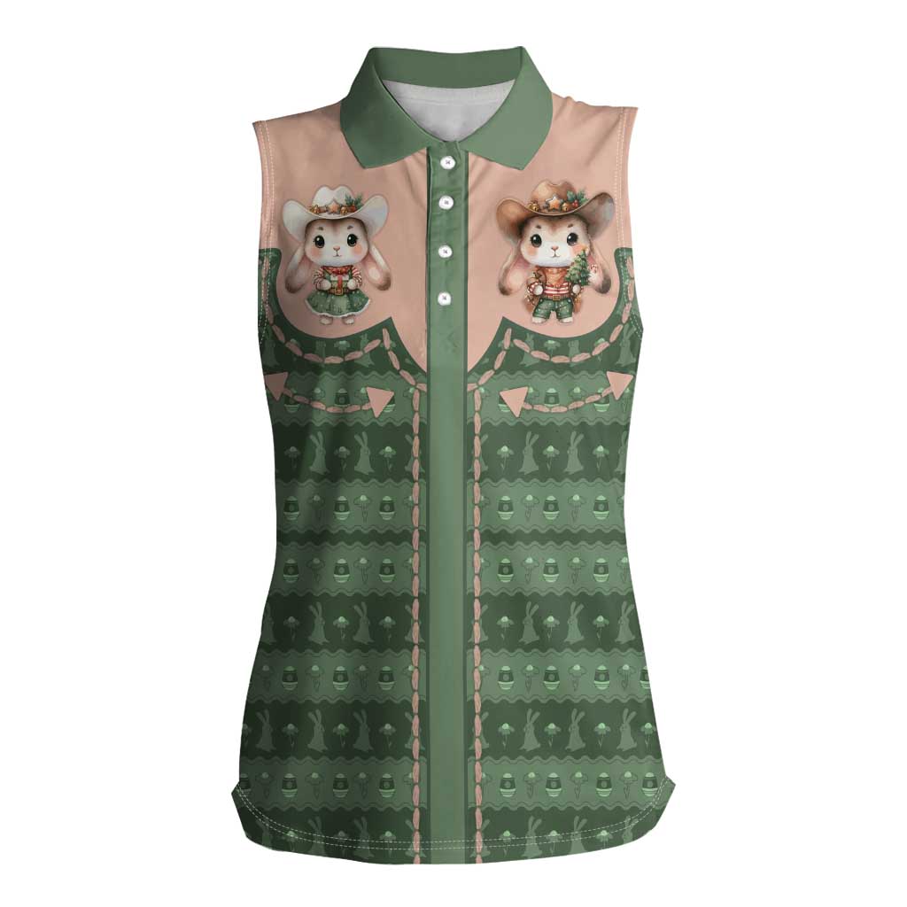 Western Yoke Women Sleeveless Polo Shirt Rabbit Howdy Christmas - Wonder Print Shop
