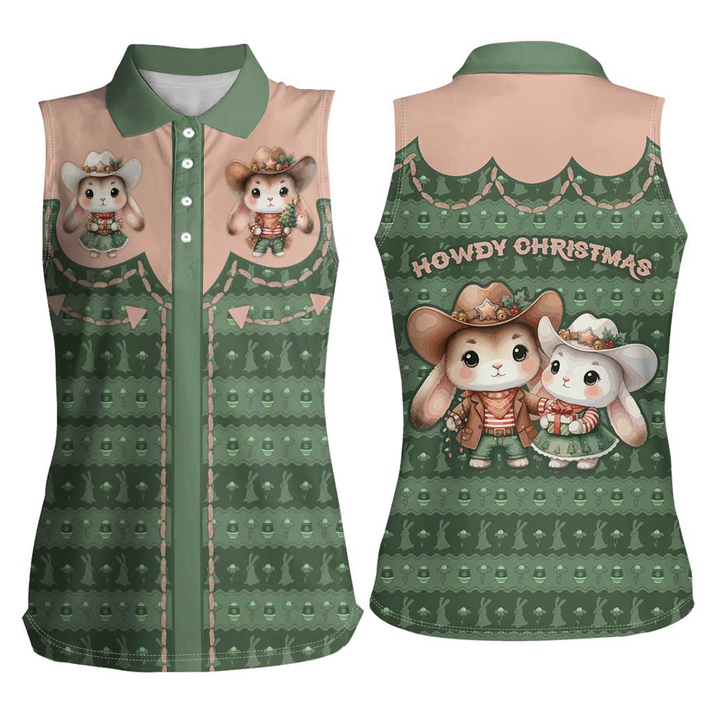 Western Yoke Women Sleeveless Polo Shirt Rabbit Howdy Christmas - Wonder Print Shop